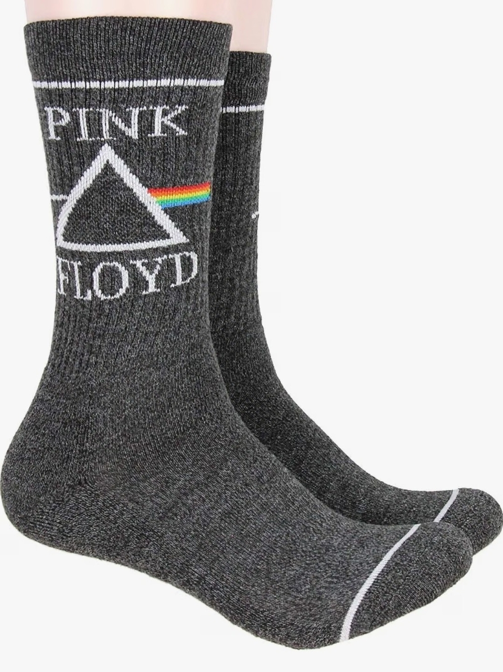 Pink Floyd Charcoal Crew Socks with Rainbow Prism Accent